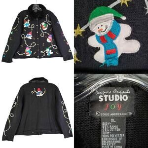 Designers Originals JOY Holiday Cardigan Sweater Size XL Christmas Star Button